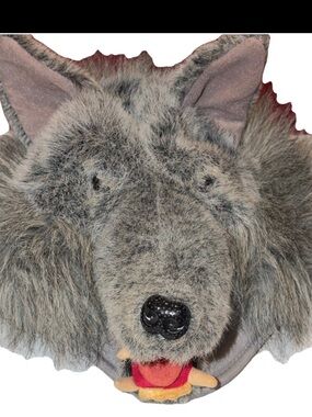 Green Trading GRAY Plush Faux FUR WOLF HEAD hat Cap OPEN mouth Big Teeth Scary